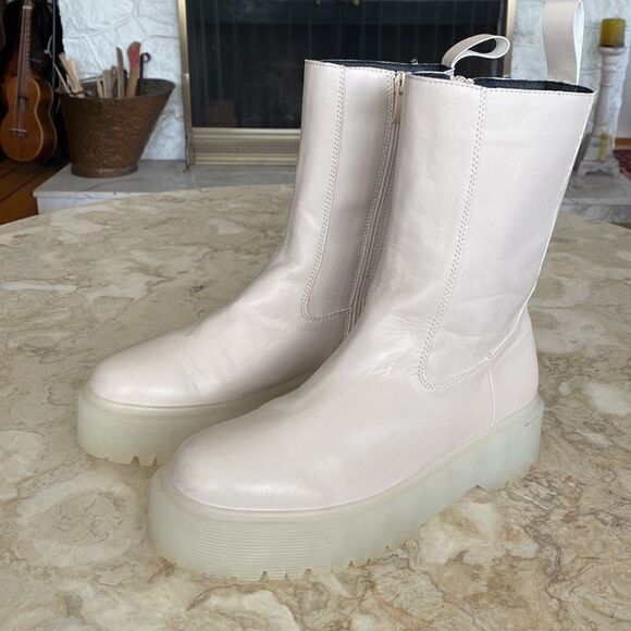 Shein Platform Boots Minimalist Blush Pink Faux Leather - Picture 2 of 15